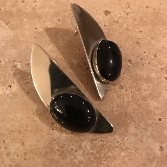 Silver onyx earrings - Picture 4 of 4